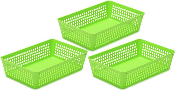 YBM Home 3-Pack Plastic Storage Baskets Bins for Home Junk Drawer, Shelves, and Office Organization, Functional Trays/Containers Great for Kitchen Pantry, Cabinets, Bedrooms, and Bathrooms, Green