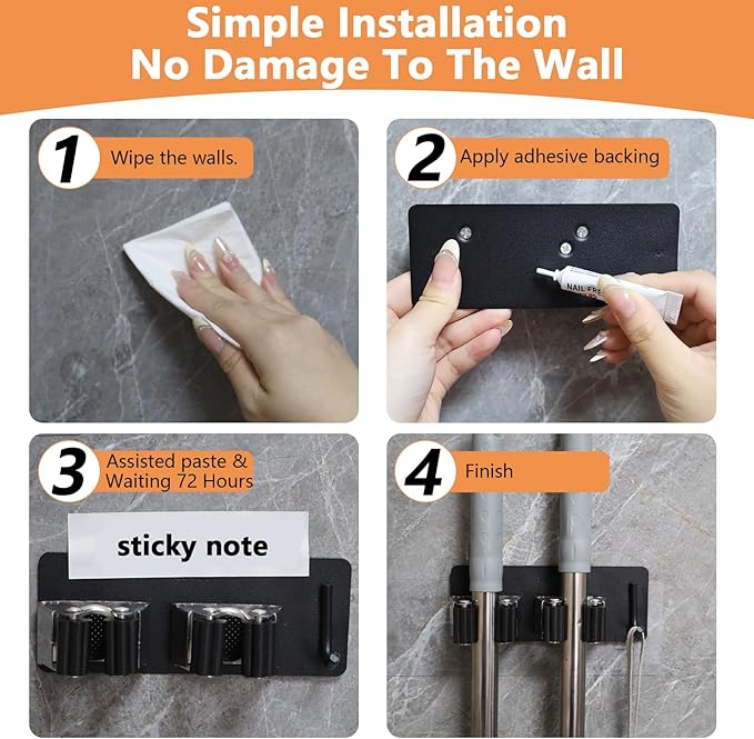 CEYAZYE 3Pack Broom & Mop Holder Wall Mount Organizer, Stainless Steel Broom & Mop Hanging Command Utility Tool for Garage, Storage, Home, Kitchen, Garden, Laundry Room (6 Racks & 3 Hooks, Black)