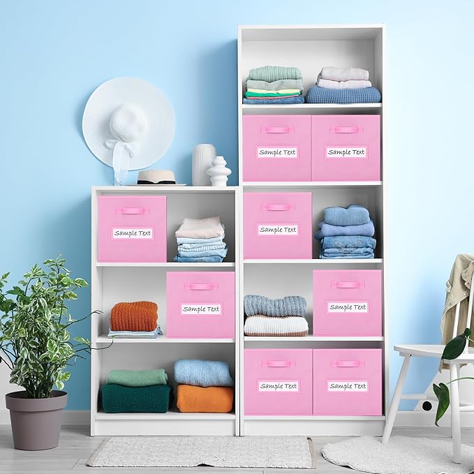 artsdi 13x13 storage cube bins (Set of 10) Foldable Fabric storage cubes with 10 Labels Window Cards & a Pen,13 inch cube storage bins,Closet Organizers for Shelves,Cubby Organizer Boxes,Light Pink