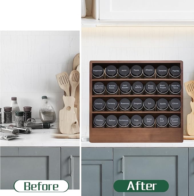 Bamboo Tiered Spice Rack Organizer for Cabinet,Wooden Seasoning Rack for Countertop, Cupboard, Pantry, Kitchen (Spice Jars Not Included)