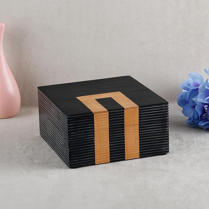 Handicrafts Home Decorative Storage Box with Lid- 6x6x3” Small Keepsake, Trinket Box, Memory Box- Decorative Boxes for Home Decor, Centre Table, Giftable Storage Accent- Midnight Arch - Black