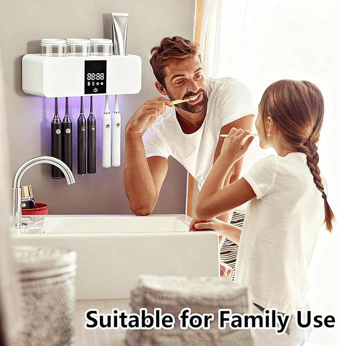Toothbrush Cleaner Holder, Wall Mounted Tooth Brushing Holder with 3 Cups,No-Drill Installation for Family Home Bathroom Organizer