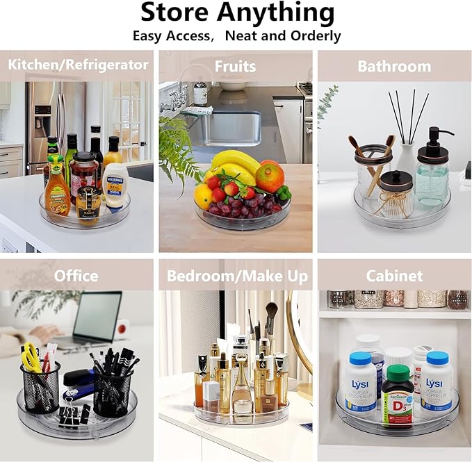 Lazy Susan Turntable Food Storage Container for Cabinets, Pantry, Refrigerator, Countertops, BPA Free - Spinning Organ-izer Rack for Spices, Condiments, Baking Supplies - 9" Round,Clear