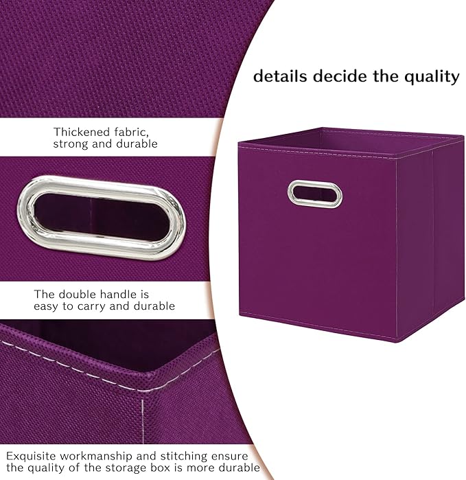STOREONE Fabric Storage Bins Cubes Baskets Containers-(11X11X11) with Dual Handles for Shelf Closet, Nursery Home , Bedroom Organizers, Foldable Set of 3 (Purple)