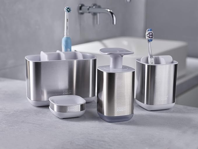 Joseph Joseph EasyStore Stainless-Steel Toothbrush Holder Bathroom Storage Organizer Caddy, Large