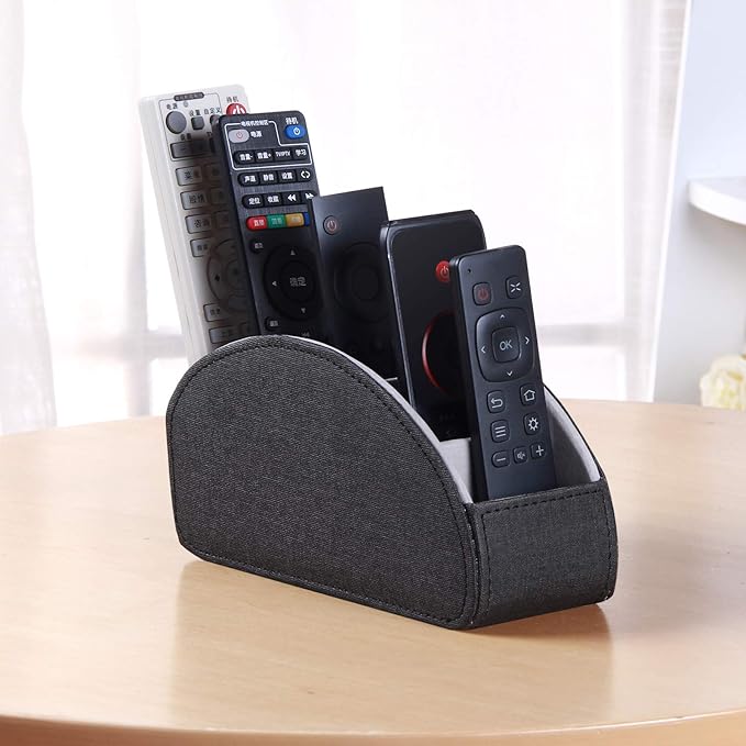 Ayunga PU Leather Remote Control Holder,TV Remote Caddy with 5 Compartments,Bedside Table and Desktop Supply Organizer,for DVD,Media Player Controller,Glasses,Pen and Pencil Storage(Black cloth)