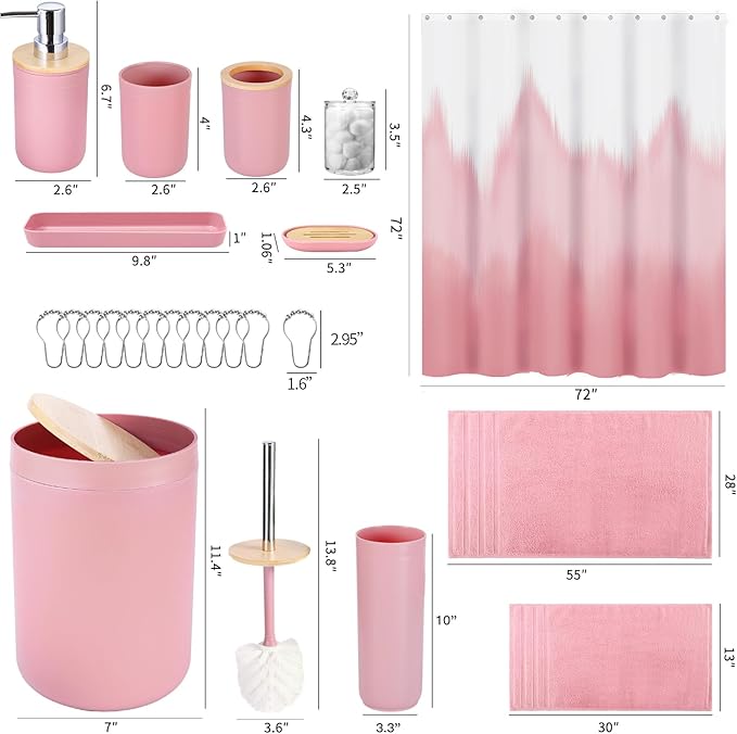 iMucci Bathroom Accessories Bathroom Sets with Shower Curtain, Bath Towel Set, Trash Can, Toilet Brush, Soap Dispenser, Bathroom Accessories Set Complete