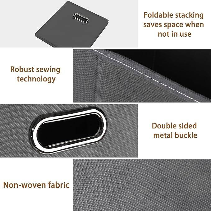 STOREONE Fabric Storage Bins Cubes Baskets Containers-(11X11X11) with Dual Handles for Shelf Closet, Nursery Home , Bedroom Organizers, Foldable Set of 1 (grey)