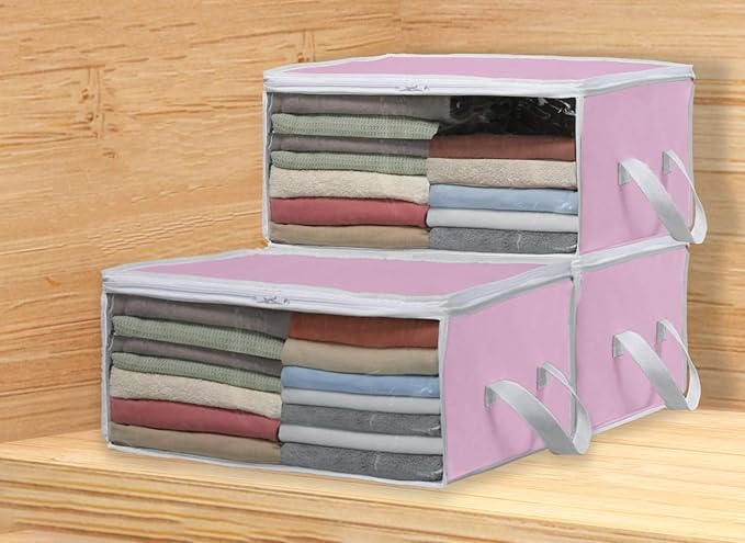 Simple Houseware 3 Pack Foldable Closet Organizer Clothing Storage Box with Clear Window, Pink