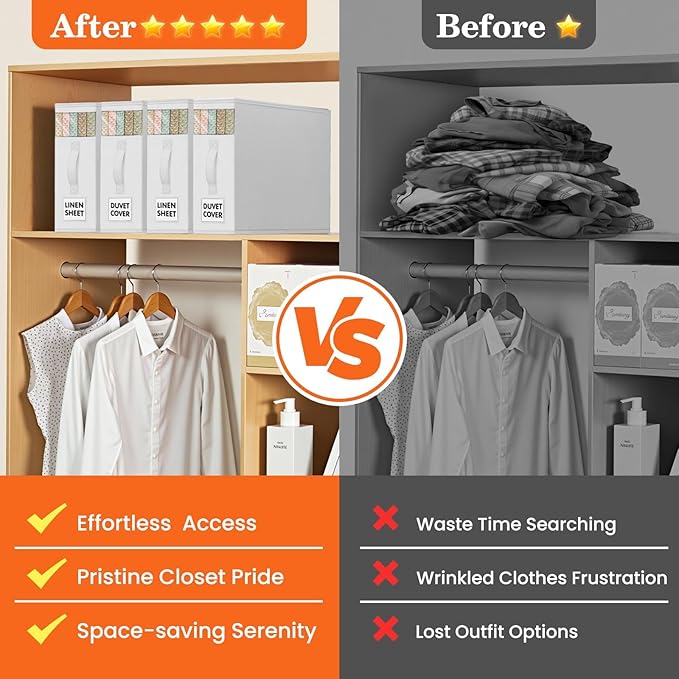 WOWBOX Sheet Organizers and Storage,Closet Bed Sheet Organizer Under Bed Storage and Organization with Label Cards & Clear Window for Bedding Sheets,Duvet Covers,Blankets (10 Pack,White)
