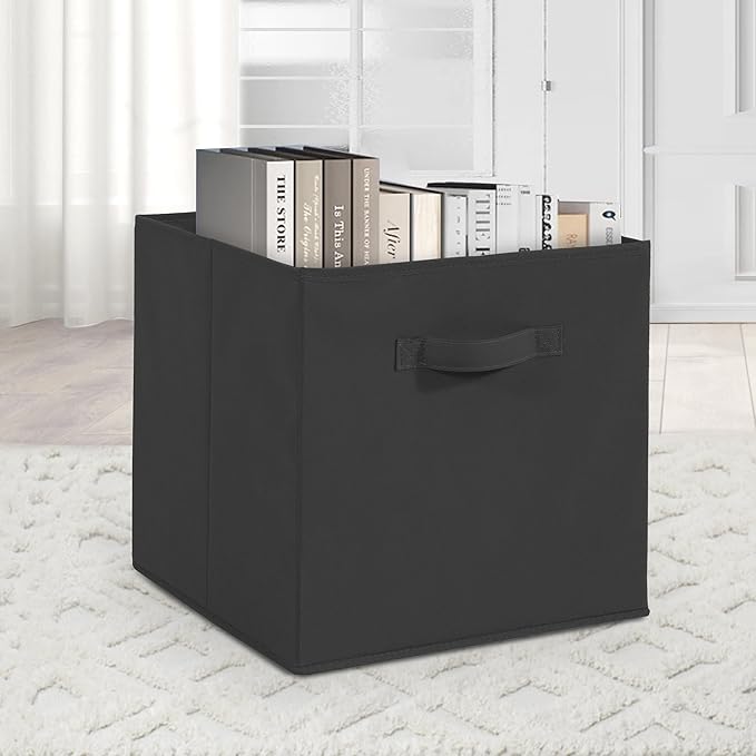 11 Inch Fabric Storage Cubes, Sturdy Foldable Storage Bins, Heavy Duty Cube Organizer for Clothes, Blankets, Shelves, Closets, Bedroom, Living Room, Black, 7 Pack