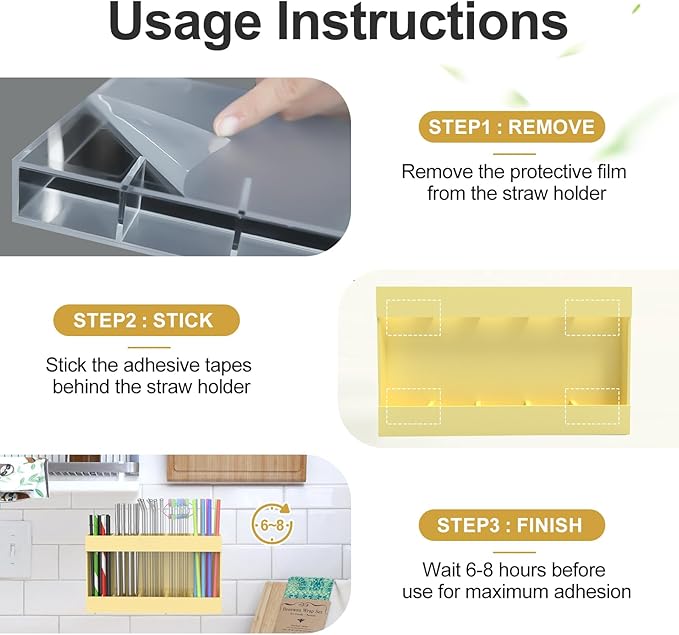 2 Pack 9.5” Large Acrylic Straw Holder for Cabinet Door with Detachable Ultra Sticky Adhesive Squares and Stickers, 2026 Reusable Straws Organizer Storage Dispenser for Kitchen Counter Cupboard