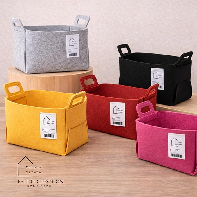 Fabric Storage Basket – Foldable Felt Storage Bin with Handles, Multi-Purpose Storage Organizer for Shelves, Closet, Toys, Clothes, Blankets, Bedroom, Living Room & Nursery, PINK, Small