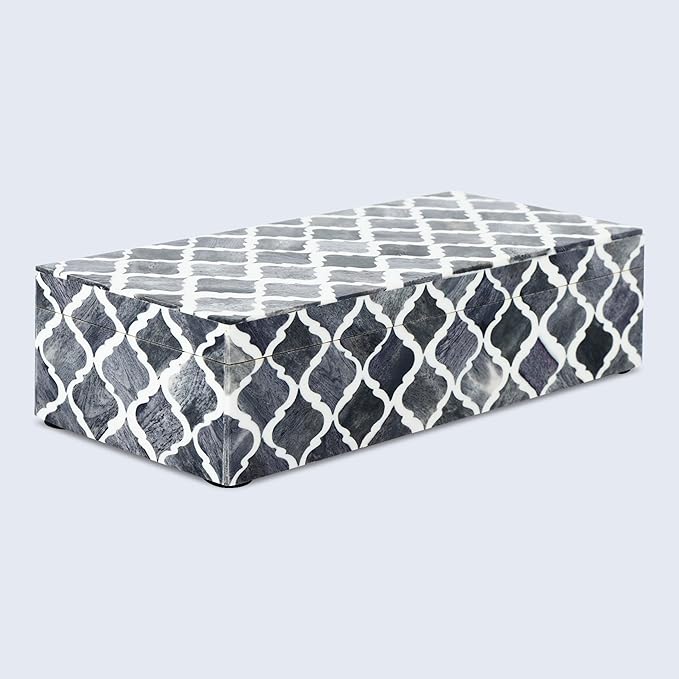 Handicrafts Home Decorative Storage Box 10x4.5 – Remote Control Holder, Jewelry Organizer, Modern Decorative Box with Lid, Boho Chic Home Décor Accent, Vintage Memory Box for Living Room Shelf Décor