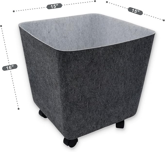 Welaxy large tall rolling Storage basket with wheels Mobile Office Felt open Bin for backpack Toys Pet Books Clothes throw blanket organize Closet Bathroom Pantry Kitchen (Charcoal)