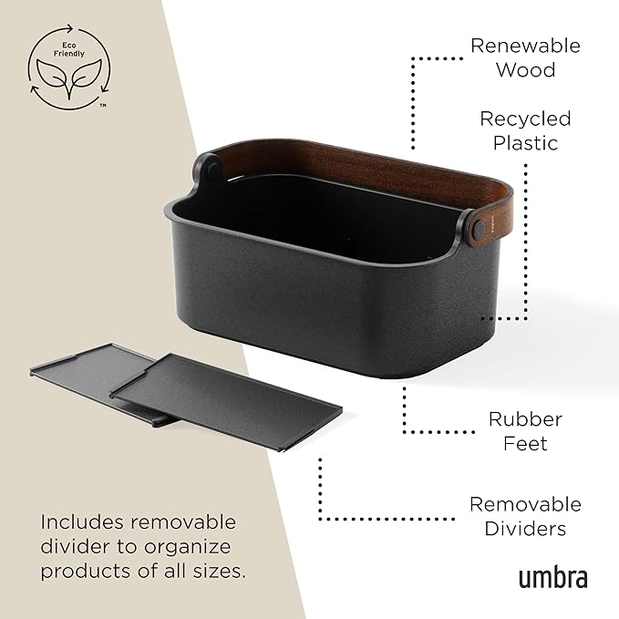 Umbra Bellwood Multipurpose Caddy Organizer with Handle, Desk, Makeup, Dorm Caddy, Kitchen Cabinet Organizer, Black/Walnut (Pack of 2)