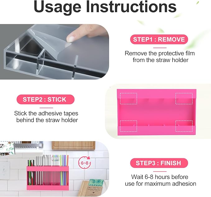 2 Pack 9.5” Large Acrylic Straw Holder for Cabinet Door with Detachable Ultra Sticky Adhesive Squares and Stickers, 2026 Reusable Straws Organizer Storage Dispenser for Kitchen Counter Cupboard