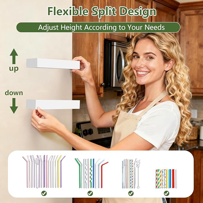 9.5â Large Acrylic Straw Holder for Cabinet Door - Reusable Tumbler Straw Organizer Storage, Small Kitchen Accessories Container, Ultra Sticky Cupboard Door Mounted (White)