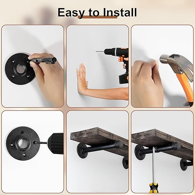 6 Pcs Industrial Pipe Clothes Bar 12 Inch - Wall Mount Clothing Rack - Face Out Wall Clothing Rods for Commercial Retail Boutique Shirt Display