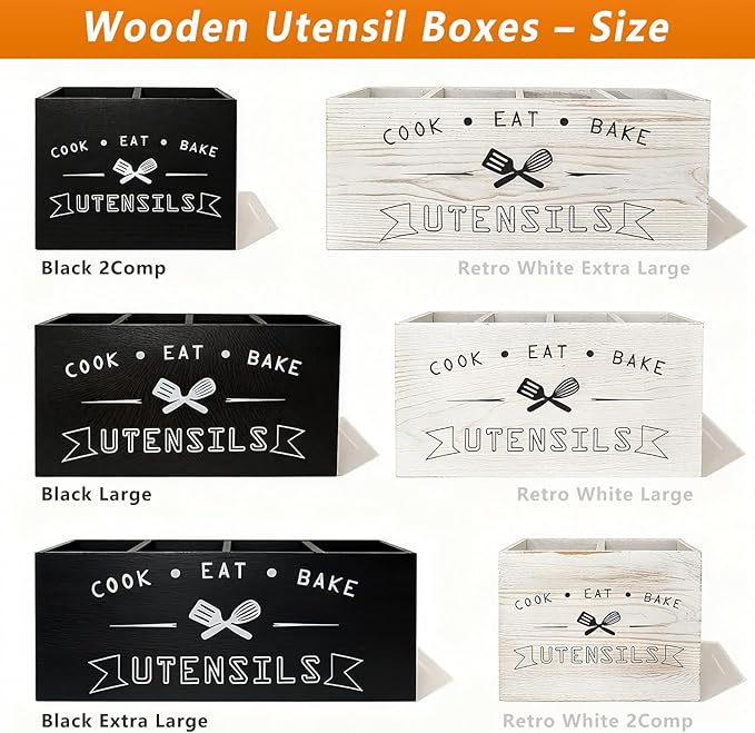 Small and Durable Wood Kitchen Utensil Holder with Removable Divider for Party and Countertop (black 2 Compartment)