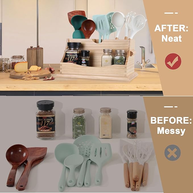 Innovation Kitchen Utensil Holder for Countertop with 4 Compartments, Natural Color(Utensil Not Included)