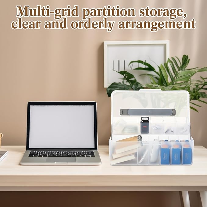 Honeydak Clear Plastic Bandages Storage Organizer 2 Tiers First Aid Box Large Portable Medicine Container Holder Empty for Home Cabinet Office Travel School Use Supplies