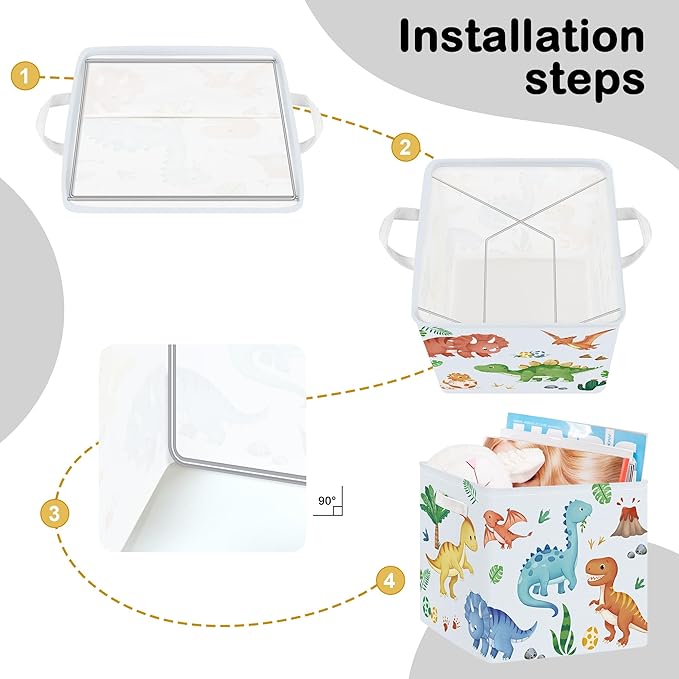11.8" Boho Dinosaurs Cube Storage Organizer Set 3Pcs Palms Eggs Cube Storage Bin for Bathroom/Bedroom Kid Book Toy Chest, Volcanoes
