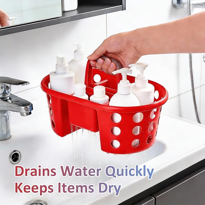 Large Shower Caddy Portable 2PC - Made in USA Plastic Jumbo Size Dorm Storage Candy Tote with Handle Shower Organizer for Bathroom, Pantry, Kitchen, College Dorm, Red/Periwinkle