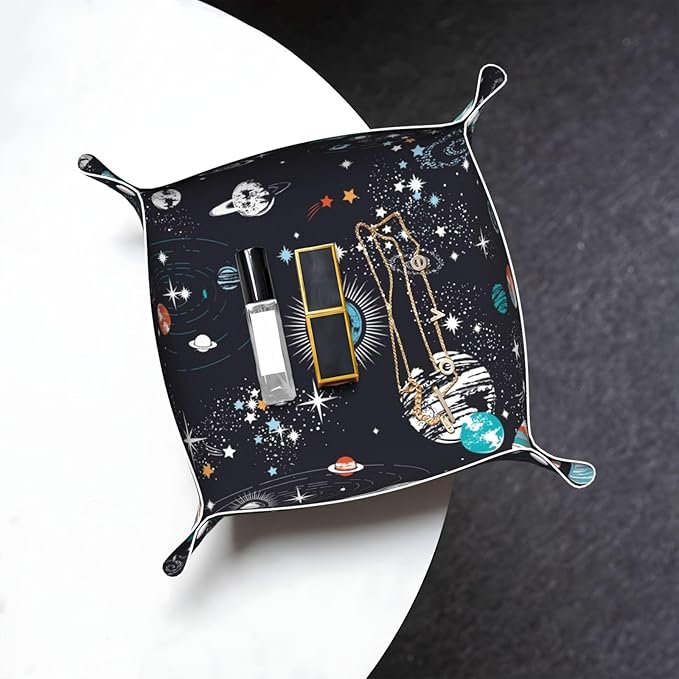 Space Galaxy Constellation Leather Vanity Tray Desktop Storage Organizer, Decorative Catchall Perfume Tray, Bathroom Valet Tray,Nightstand Caddy Holder for Keys Phone Wallet Coin Jewelry, S