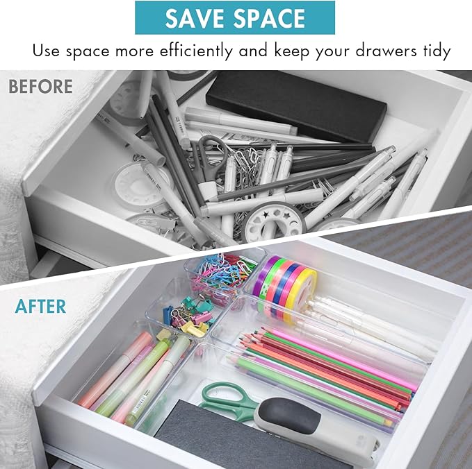 31-Piece Transparent Plastic Drawer Organizer Set for Kitchen, Bathroom, Makeup, Desk