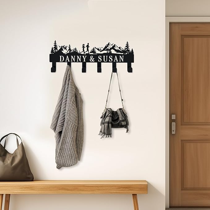 Personalized Metal Coat Hooks Wall Mount and Coat Rack Hanger for Hanging and Storage Ideal for Living Room, Hallway, Office, Backpack, Bags, Towel, Clothes and Hat(Sports)