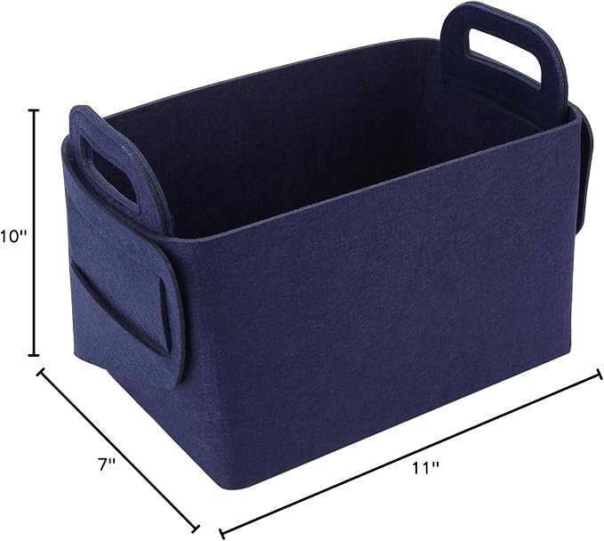 Minoisome Storage Basket Felt Storage Bin Collapsible& Convenient Box Organizer with Carry Handles for Office Bedroom Closet Babies Nursery Toys Laundry (Navy Blue, 15.7inch(L)×11inch(W)×10inch(H))