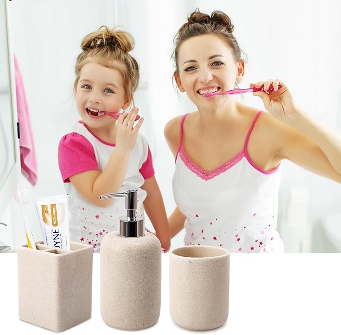21 Pcs Bathroom Accessory Set with Waterproof Shower Curtain and Non Slip Mat,Resin Bath Set with Toothbrush Holder and Lotion Soap Dispenser,Bathroom Countertop Organizer Set for Home Apartment