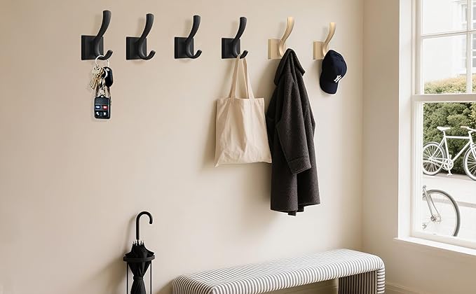 Gold Towel Hooks for Wall, Heavy Duty Thick Metal Bathroom Coat Hooks for Hanging Key Robe Hat Backpack, Wall Mount Hooks Bath Kitchen Garage Hooks(8 Pack, Gold)
