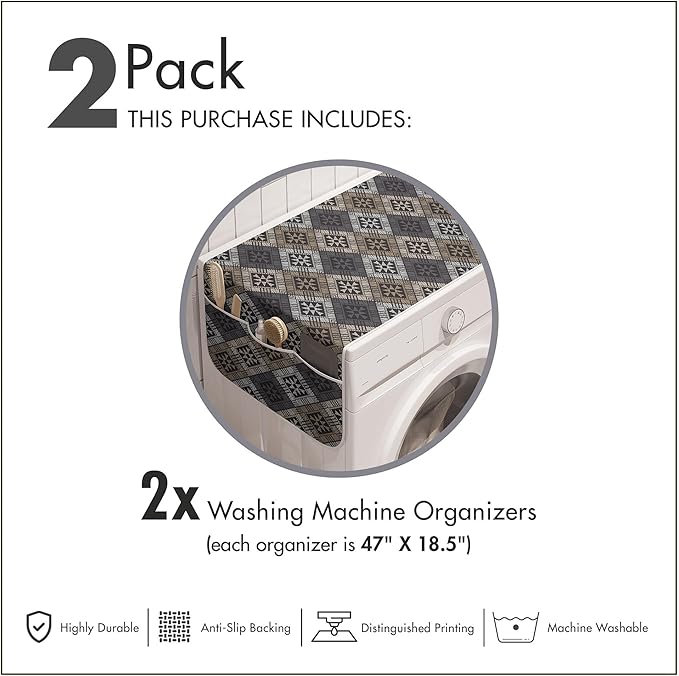 Ambesonne Abstract Washing Machine Organizer Pack of 2, Embellishment of Ethnic Traditional Structures, Anti-Slip Cover for Washers Dryers, 47" x 18.5", Dimgray Grey