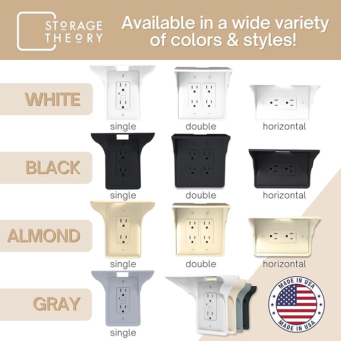 Power Perch Horizontal Wall Outlet Shelf with Cord Storage Strap - Declutter & Reclaim Bathroom Counter Space - Alexa Stand, Apple Homepod Shelf, Toothbrush Holders Wall Mounted - Almond, 1-Pack