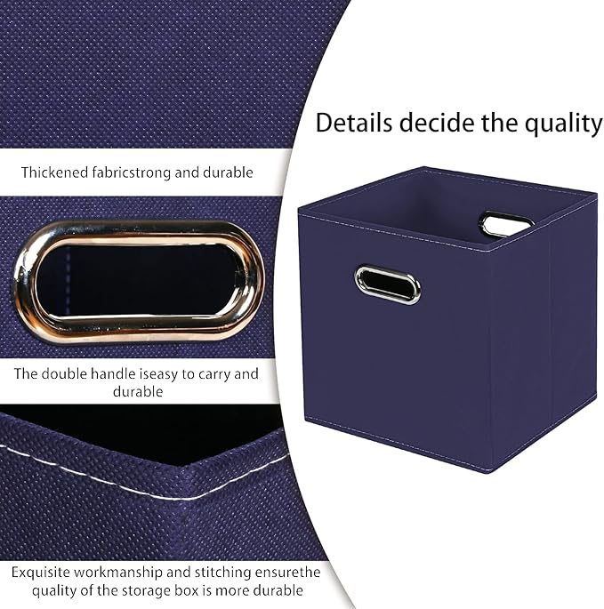 STOREONE Fabric Storage Bins Cubes Baskets Containers-(11X11X11) with Dual Handles for Shelf Closet, Nursery Home , Bedroom Organizers, Foldable Set of 6 (Navy Blue)