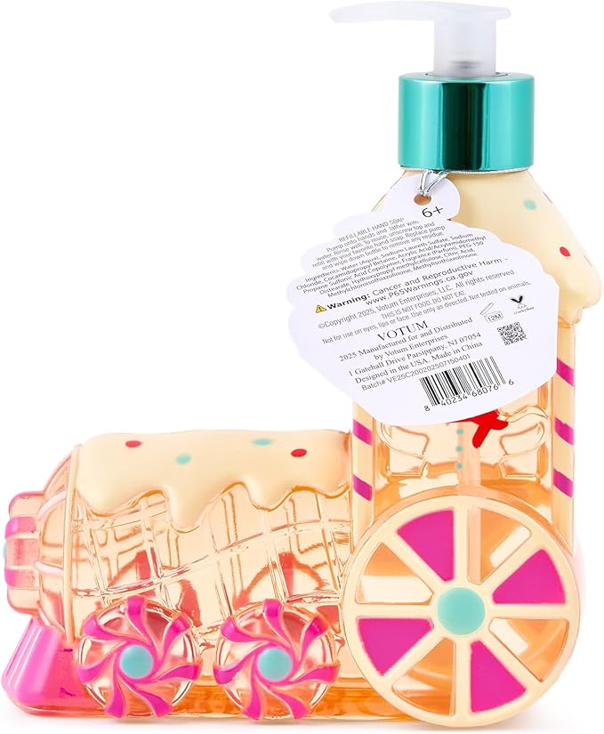 Simple Pleasures Gingerbread Train - Frosted Vanilla Scented Decorative Refillable Soap Dispenser for Kitchen Countertops and Bathroom Sinks