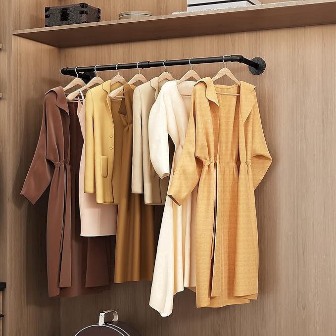 Wall Mounted Clothes Rack 38.4in, Industrial Pipe Wall Mount Clothing Rack, Heavy Duty Iron Garment Racks, Space Saver Multi-purpose Hanging Rod for Laundry Room, Closet Storage, 2 Packs