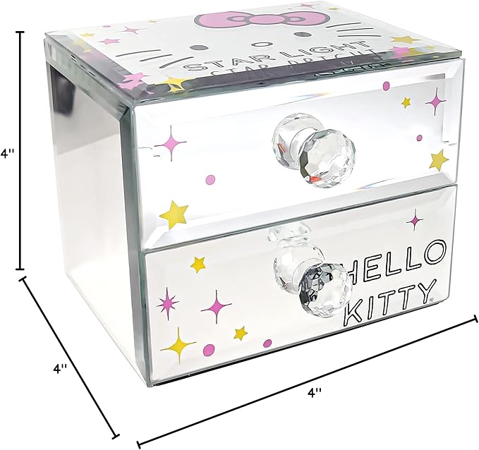 Jacmel Officially Licensed Hello Kitty ''Star Light Star Bright'' Mirror Glass Jewelry Box Organizer