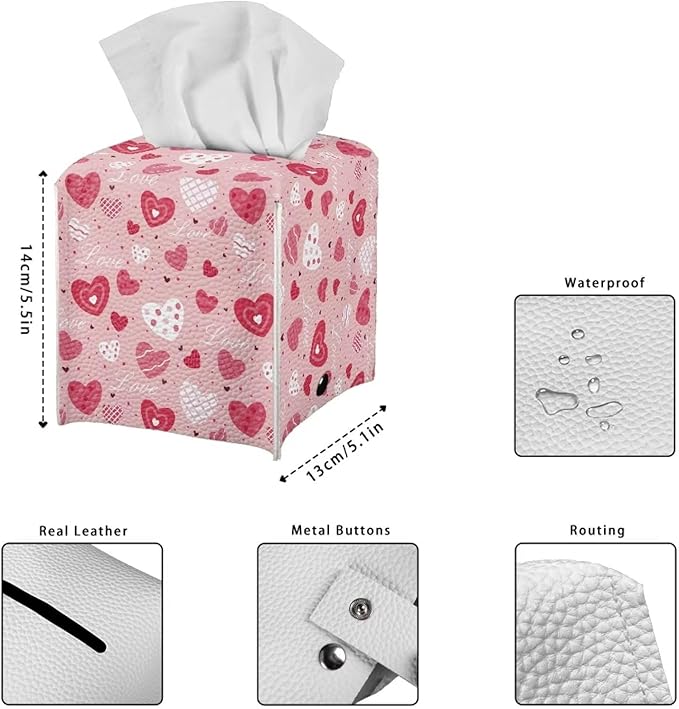 Love Heart Toilet Paper Holder Stain Resistant Portable Pu Leather Tissue Box Cover Durable Tissue Case Facial Paper Organizer Happy Valentines Gift