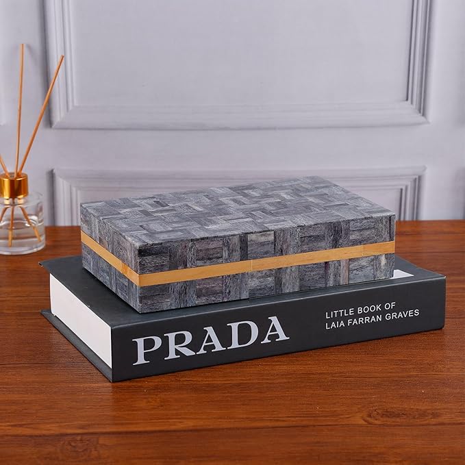 Handicrafts Home Large Decorative Storage Box with Lid – 8x5x2” Coffee Table Organizer, Keepsake- Decorative Boxes for Home Decor, Stylish Decorative Box for Office Decor- Brick - Grey