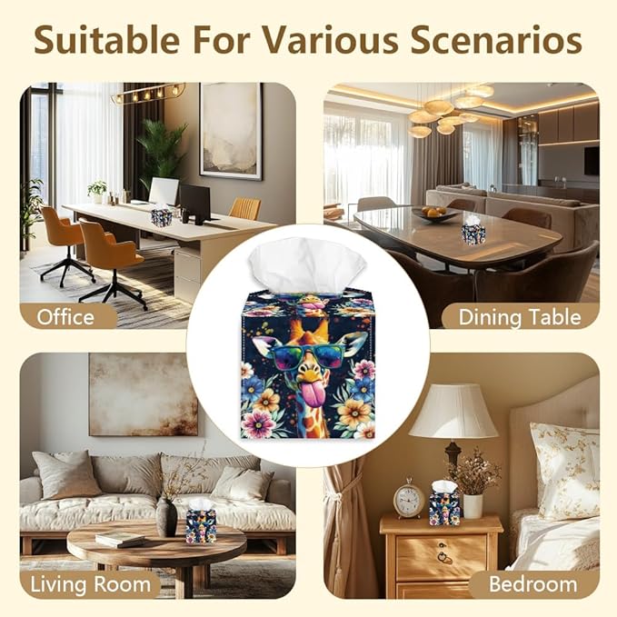 Giraffe Tissue Box Holder, Square Tissue Box Cover Foldable Tissue Storage Box Waterproof Paper Towel Case Container Organizer Tissue Box Holder for Bedroom Office Bathroom Car Nightstand