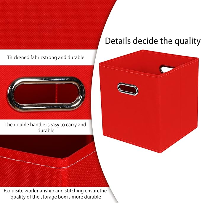STOREONE Fabric Storage Bins Cubes Baskets Containers-(11X11X11) with Dual Handles for Shelf Closet, Nursery Home , Bedroom Organizers, Foldable Set of 3 (Red)