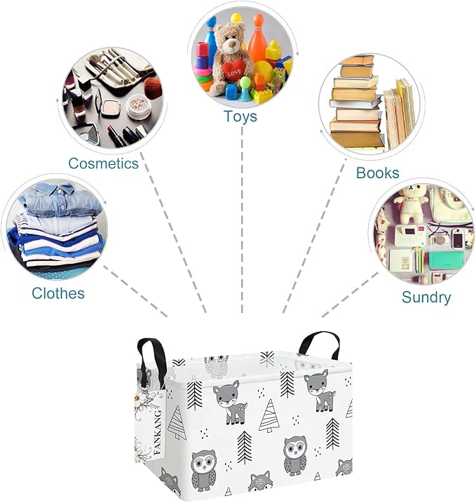 FANKANG Storage Bins,Nursery Hamper Canvas Laundry Basket Foldable with Waterproof PE Coating Storage Baskets for Boys and Girls, Office, Bedroom, Clothes,Toys(Rec-Animal )