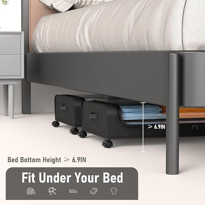 Under Bed Storage with Wheels, Under Bed Storage Containers for Clothes Shoe Toy Book Blanket, Under Bed Storage Drawer for Bedroom Under Bed Rolling Storage with Lid, 2 Pack