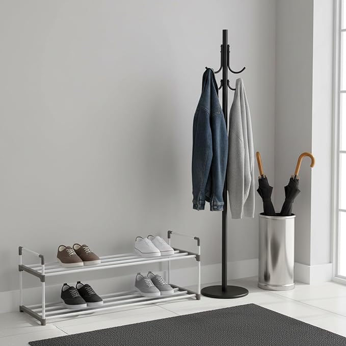 Shoe Rack - 2-Tier Shoe Organizer for Closet, Bathroom, Entryway - Shelf Holds 10 Pairs Sneakers, Heels, Boots by Home-Complete (White)