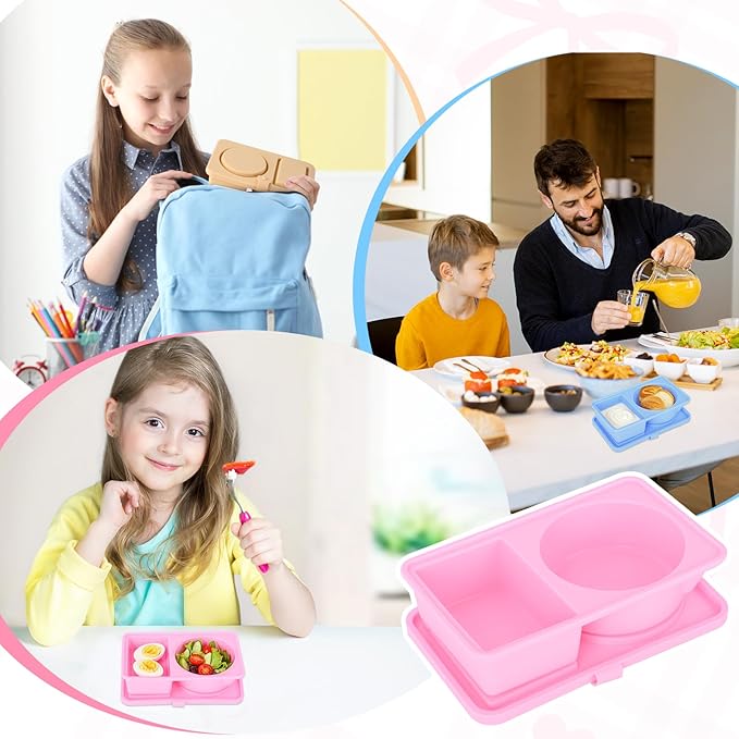 3 Pack Silicone Snack Containers with Lids, Double Compartment Reusable Snackle Box Container, Dressing Containers, Small Food Box for Lunch, Travel, Office, Picnic