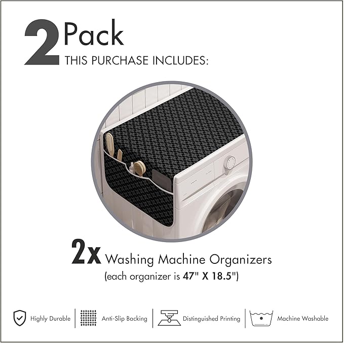Ambesonne Charcoal Washing Machine Organizer Pack of 2, Monochromatic Pattern of Repetitive Geometric Stars, Anti-Slip Cover for Washers Dryers, 47" x 18.5", Grey Charcoal