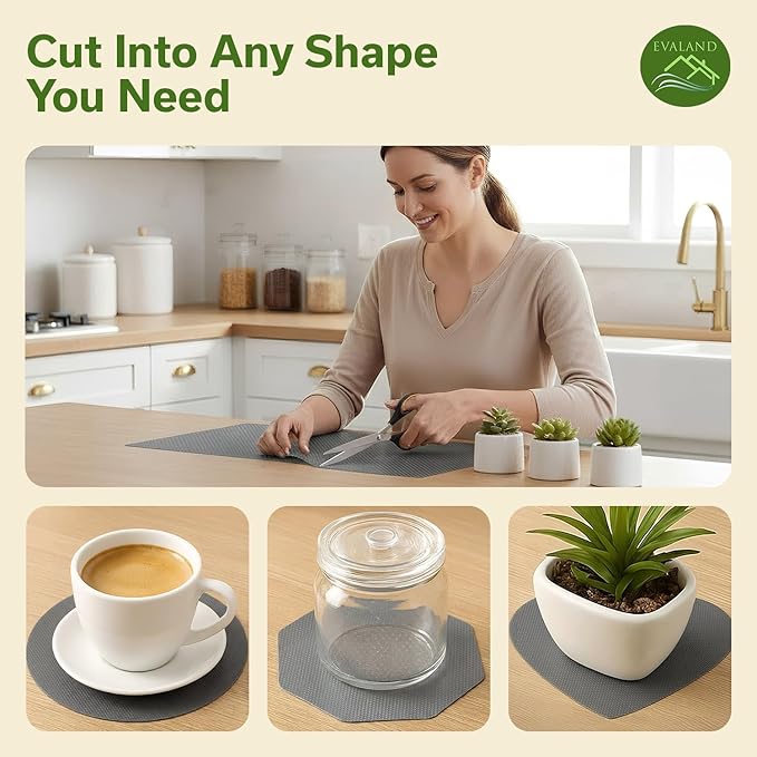 EVALAND Shelf Liners for Kitchen Cabinets Non-Adhesive 12" x 33 FT Grey Drawer Liner Non Slip, Washable Cabinet Liner, Waterproof Shelf Liners for Cabinets, Refrigerator Bathroom Pantry - Thickened